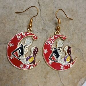 Jack And Sally Enamel Earrings Halloween